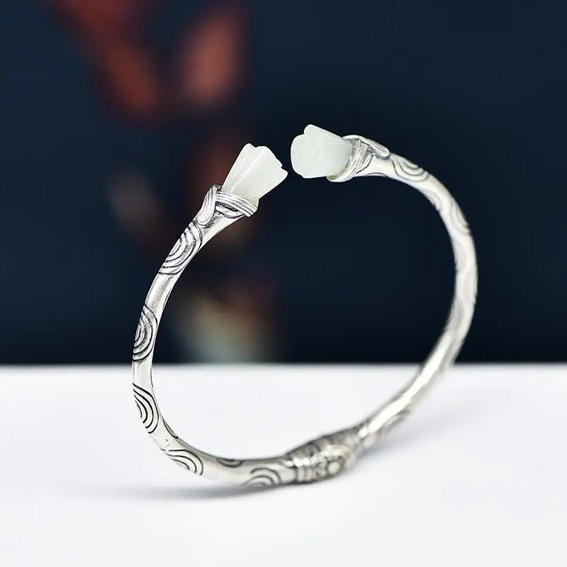 Hetian Jade Silver Bracelet Female S925 Sterling Silver Vintage