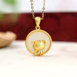 Hetian Jade Tiger Necklace S925 Silver Sapphire Inlaid Zodiac Pendant