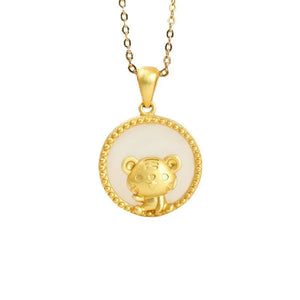 Hetian Jade Tiger Necklace S925 Silver Sapphire Inlaid Zodiac Pendant