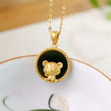 Hetian Jade Tiger Necklace S925 Silver Sapphire Inlaid Zodiac Pendant