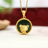Hetian Jade Tiger Necklace S925 Silver Sapphire Inlaid Zodiac Pendant