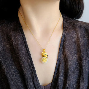 Hetian Jade Tiger Necklace Sterling Silver Fortune Year Chinese Zodiac Tiger