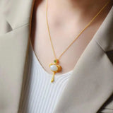 Hetian Jade Fimbrilla Ruyi Necklace S925 Sterling Silver Pendant Inlaid