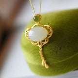 Hetian Jade Fimbrilla Ruyi Necklace S925 Sterling Silver Pendant Inlaid