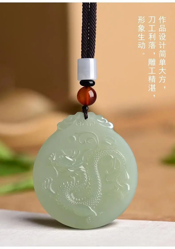 Hetian Yusheng Xiao Long Pendant Xinjiang Jade Zodiac Dragon Sapphire Necklace