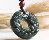 Hetian Green Jades Pendant Money Animal Necklace Amulet + Rope