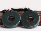 Hetian Green Jades Pendant Money Animal Necklace Amulet + Rope