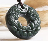 Hetian Green Jades Pendant Money Animal Necklace Amulet + Rope