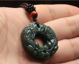 Hetian Green Jades Pendant Money Animal Necklace Amulet + Rope