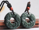 Hetian Green Jades Pendant Money Animal Necklace Amulet + Rope