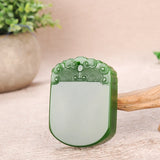 Hetian jade green jade peace pendant Xiangyun pattern jade necklace