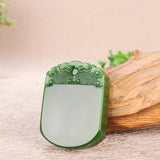 Hetian jade green jade peace pendant Xiangyun pattern jade necklace