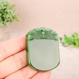 Hetian jade green jade peace pendant Xiangyun pattern jade necklace