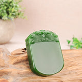 Hetian jade green jade peace pendant Xiangyun pattern jade necklace