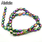 6x8mm Hexagon Barrel Rainbow Beads 5pcs