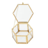 Hexagon Glass Jewelry Box Wedding Ring Organizer Showcase Container