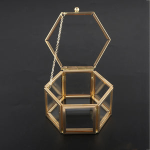 Hexagon Glass Jewelry Box Wedding Ring Organizer Container