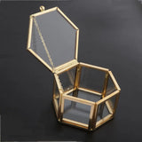 Hexagon Glass Jewelry Box Wedding Ring Organizer Showcase Container