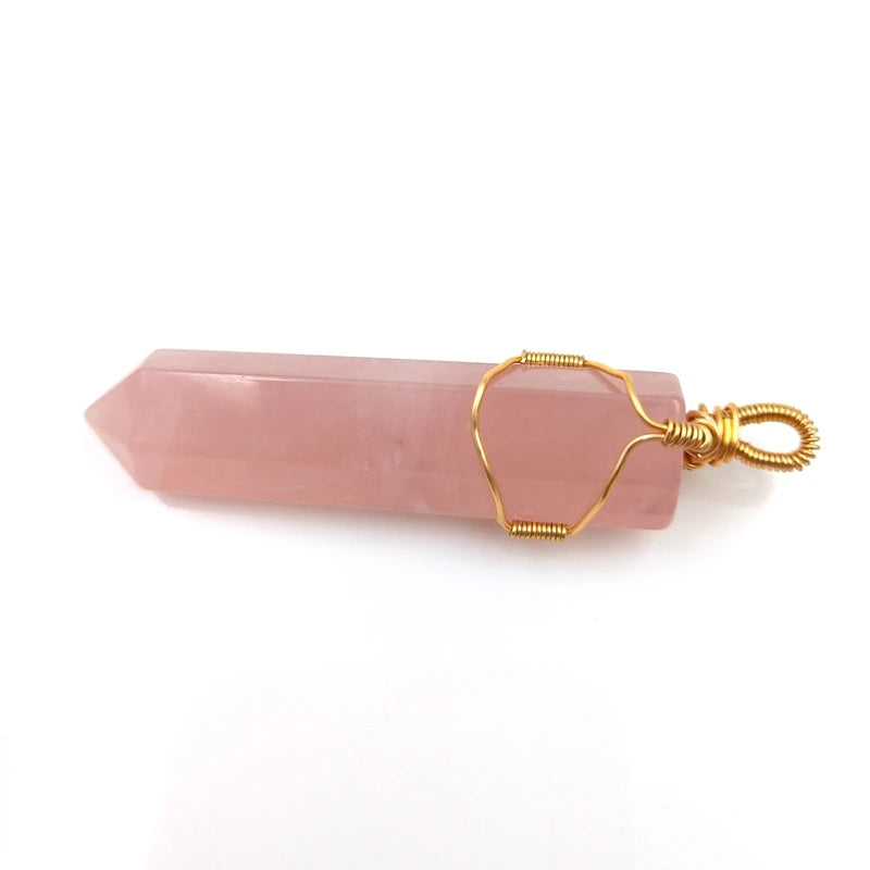 Hexagon Crystal Pillar Rose Quartz Pendant Fluorite Lucky Healing Necklace