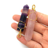 Hexagon Crystal Pillar Rose Quartz Pendant Fluorite Lucky Healing Necklace
