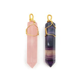Hexagon Crystal Pillar Rose Quartz Pendant Fluorite Lucky Healing Necklace