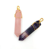 Hexagon Crystal Pillar Rose Quartz Pendant Fluorite Lucky Healing Necklace