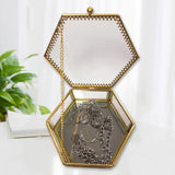 Hexagon Brass Glass Ring Trinket Box Mirror Wedding Ring Box