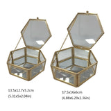 Hexagon Brass Glass Ring Trinket Box Mirror Wedding Ring Box