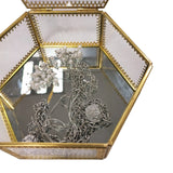 Hexagon Brass Glass Ring Trinket Box Mirror Wedding Ring Box