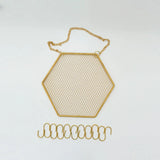 Hexagon Metal Grid Earring Holder Wall Hanging Display Stand with Hooks