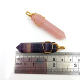 Hexagon Rainbow Fluorite Rose Quartz Pendant Crystal Pillar Necklace