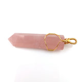 Hexagon Rainbow Fluorite Rose Quartz Pendant Crystal Pillar Necklace