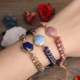 Hexagon Rose Quartz Wrap Bracelet Crystal Charm Jewelry