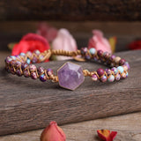 Hexagon Rose Quartz Wrap Bracelet Crystal Charm Jewelry