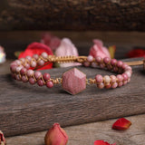 Hexagon Rose Quartz Wrap Bracelet Crystal Charm Jewelry