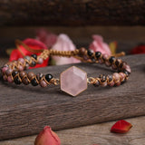Hexagon Rose Quartz Wrap Bracelet Crystal Charm Jewelry