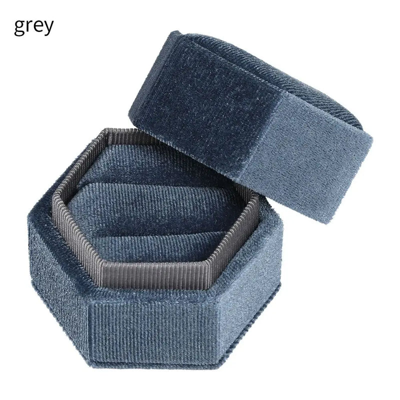 Hexagon Shape Velvet Jewelry Box Ring Storage Box
