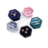 Hexagon Shape Velvet Jewelry Box Double Ring Storage Box Woman Gift Earrings Pac