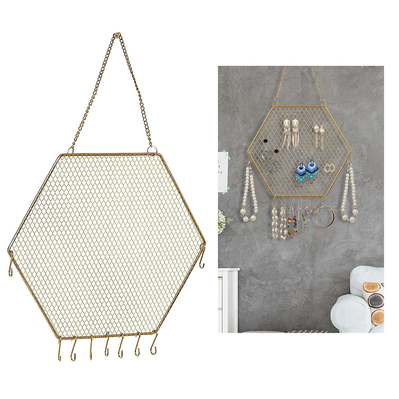 Metal Grid Wall Shelf Earring Organizer Jewelry Holder