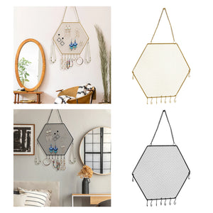 Hexagon Metal Grid Wall Shelf Earring Organizer Jewelry Holder