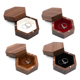Walnut Wood Ring Box Velvet Interior Jewelry Case