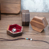 Walnut Wood Ring Box Velvet Interior Jewelry Case