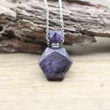 Hexagon Slab Crystal Oil Vial Pendant Necklace Rose Quartz Perfume Bottle Choker