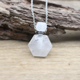 Hexagon Slab Crystal Oil Vial Pendant Necklace Rose Quartz Perfume Bottle Choker