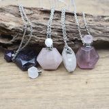 Hexagon Slab Crystal Oil Vial Pendant Necklace Rose Quartz Perfume Bottle Choker