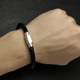 Stainless Steel Buckle Leather Braided Bracelet Hexagon Charm Bangle P651