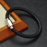 Stainless Steel Buckle Leather Braided Bracelet Hexagon Charm Bangle P651