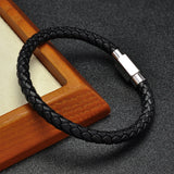 Stainless Steel Buckle Leather Braided Bracelet Hexagon Charm Bangle P651