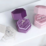 Hexagon Three Compartments Ring Box Wedding Engagement Ring Display Box