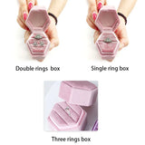 Hexagon Velvet Jewelry Box for Rings, 3 Compartment Ring Box